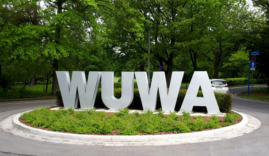 Kwitnące rabaty bylinowe na modernistycznym osiedlu WUWA